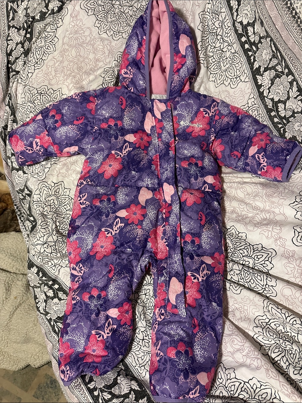 Purple Floral Hooded Baby Snowsuit